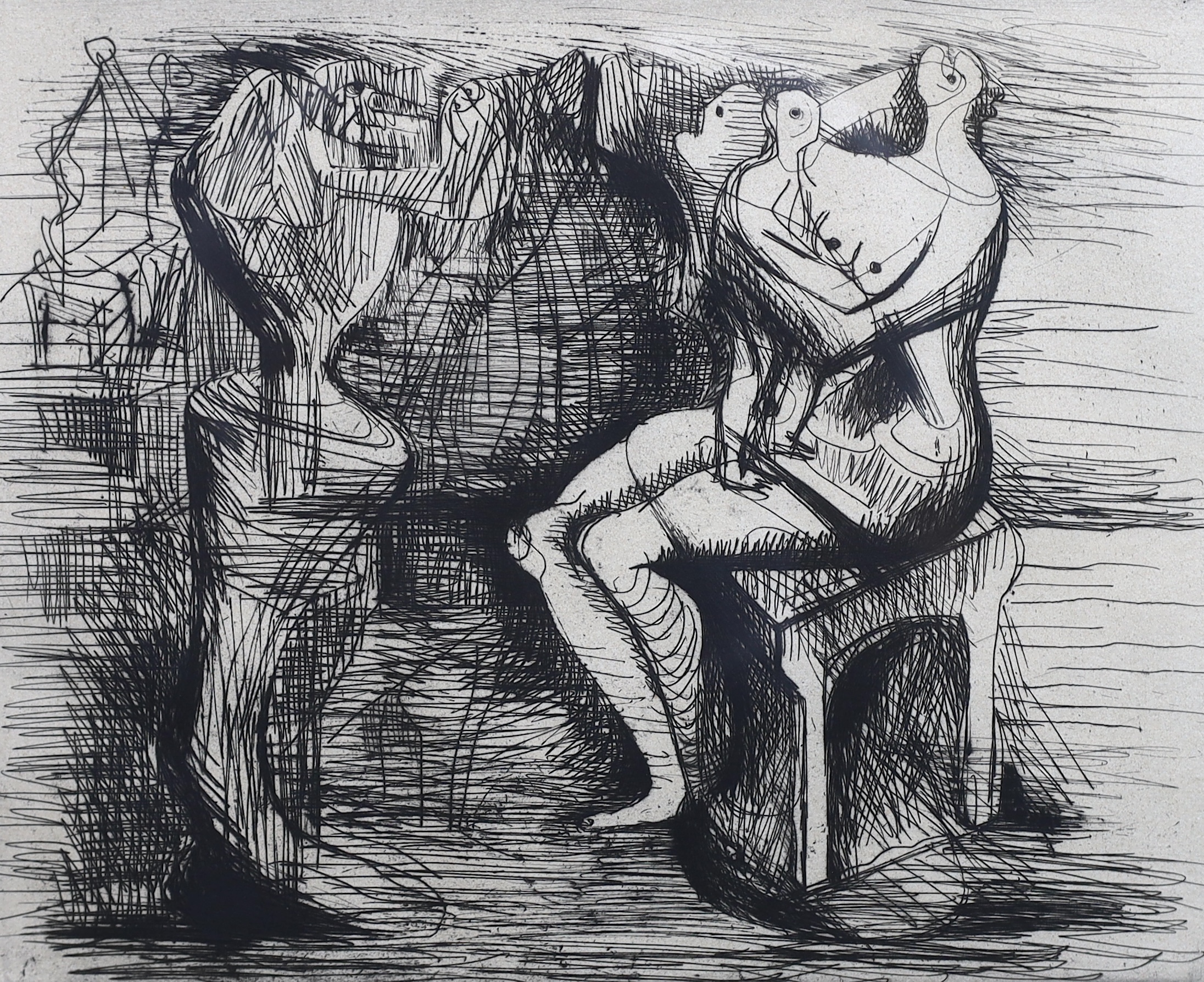Henry Moore (English, 1898-1986), Seated mother and child, etching and drypoint on cream wove paper, 1966, 22.5 x 27cm
